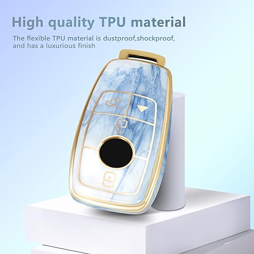 Miniatura 6 de Funda para llavero Mercedes Benz 2022, carcasa de llave de moda con llavero dorado de diamante (azul), Azul