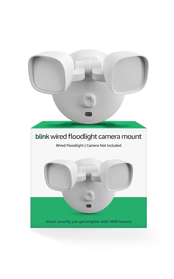 Blink Wired Floodlight Camera Mount (newest model) — Works with compatible Blink USB-C cameras (sold separately), 3000 lumens, motion-triggered lights — Mount only (White) by Blink - Used condition - US$89.23