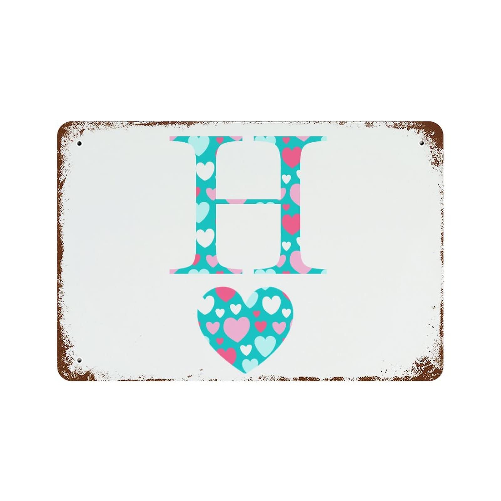 Cadeau Saint-Valentin couple plaque métal cœur lettre H unique