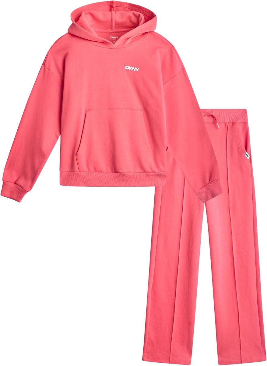 Conjunto de pantalón de chándal para niña DKNY - Sudaderas con capucha y pantalón de chándal para niña de forro polar suave de 2 piezas