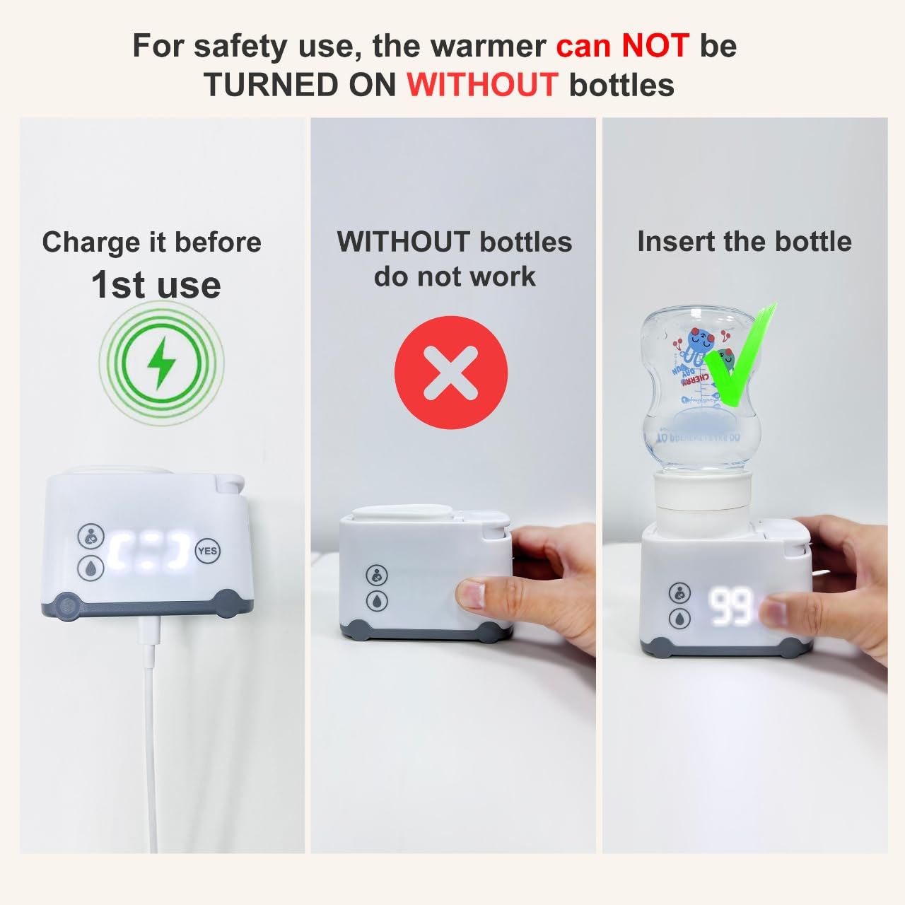 Bottle Warmer Portable Bottle Warmer for Breastmilk with 6 Adapters Leak-Proof Baby Bottle Warmer for Travel