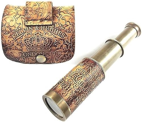 Telescopio náutico de latón pirata de mano con cajafunda, decoración del hogar marinero pirata capitán barco regalo (6 pulgadas, Kelvin y Hughes)