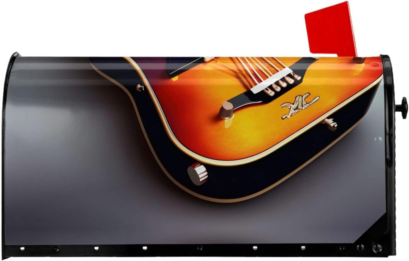Musical Guitar Print Mailbox Covers Magnetic Post Box Cover Wraps Standard Size 21x18 Inches for Garden Yard Decor