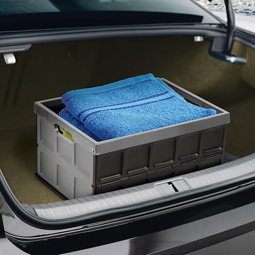 Miniatura 5 de Glad Contenedor de almacenamiento plegable con tapa, caja de plástico plegable de 48 litros para garaje, maletero de coche y organización,