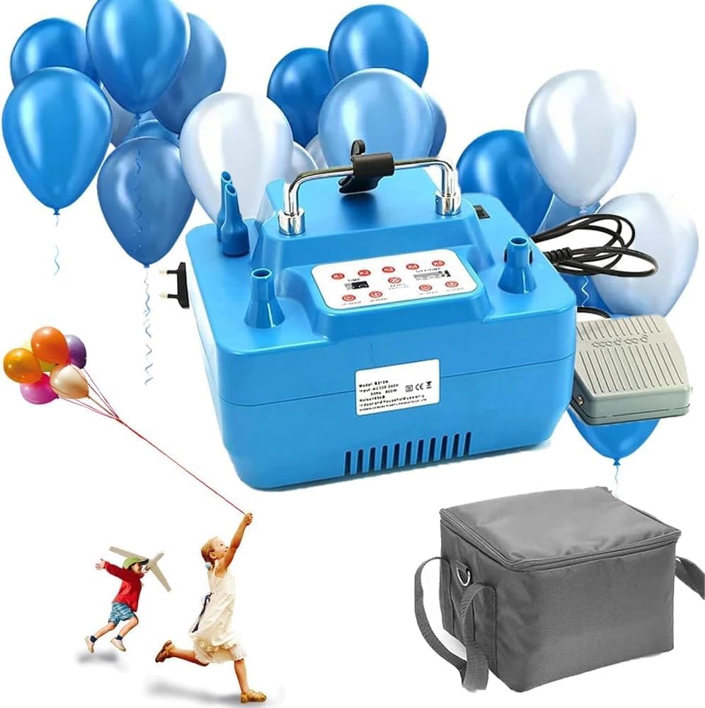 Pompa elettrica per palloncini, 800 W, a doppio ugello, con pedale per gonfiare rapidamente palloncini in lattice e alluminio, per decorazioni per feste e matrimoni