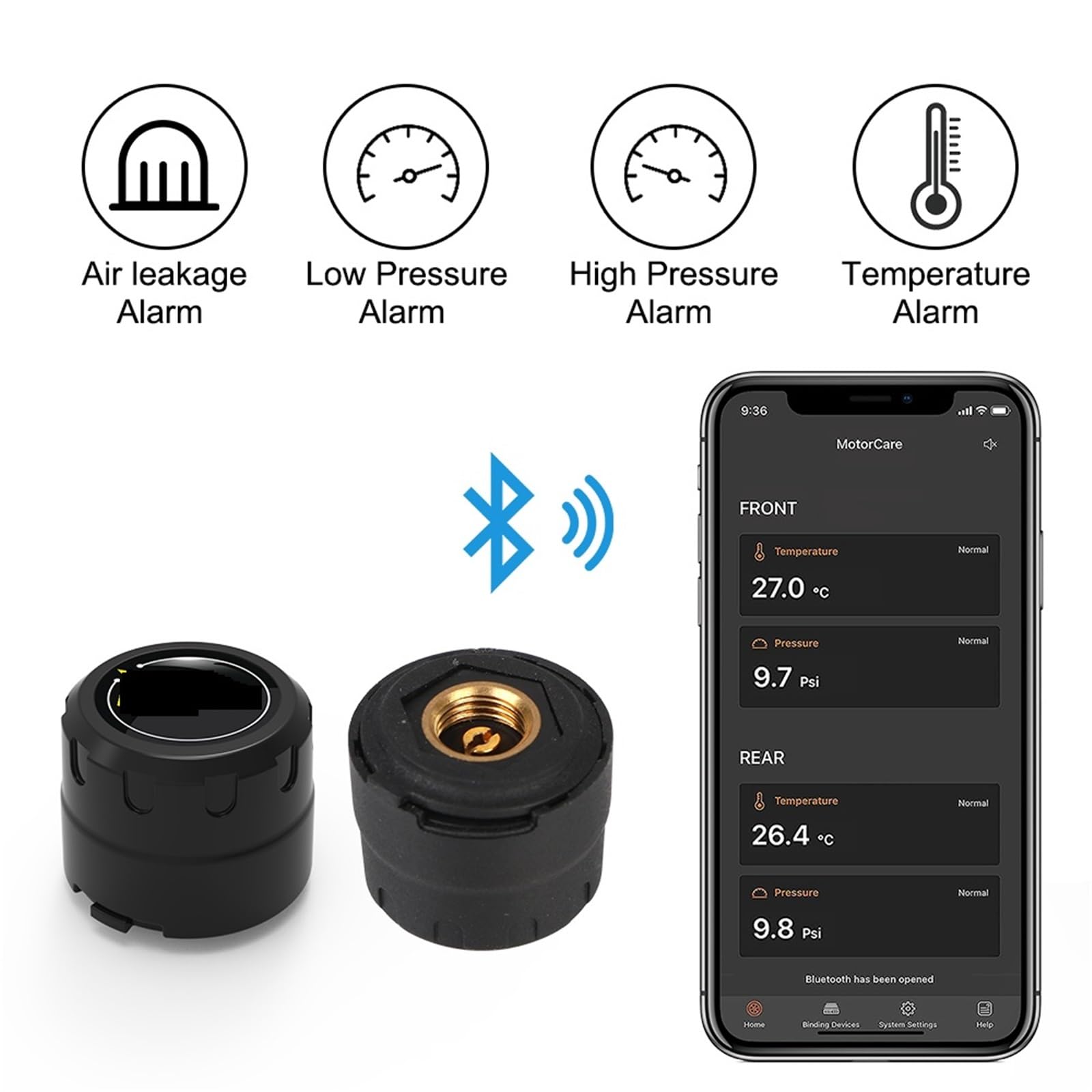 Bezprzewodowe czujniki ciśnienia w oponach Bluetooth 4.0 5.0 System monitorowania testera opon TPMS motocykla Akcesoria do motocykli terenowych(Type B)