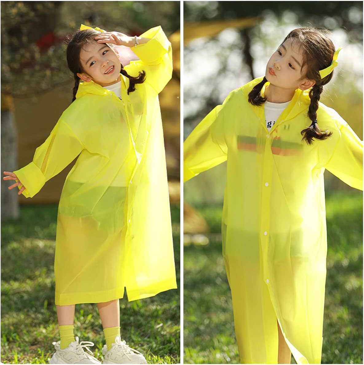 Kids Rain Poncho, Reusable EVA Children Raincoat for 6-13 Girls Boys, Waterproof Rain Jackets Rainwear with Hood