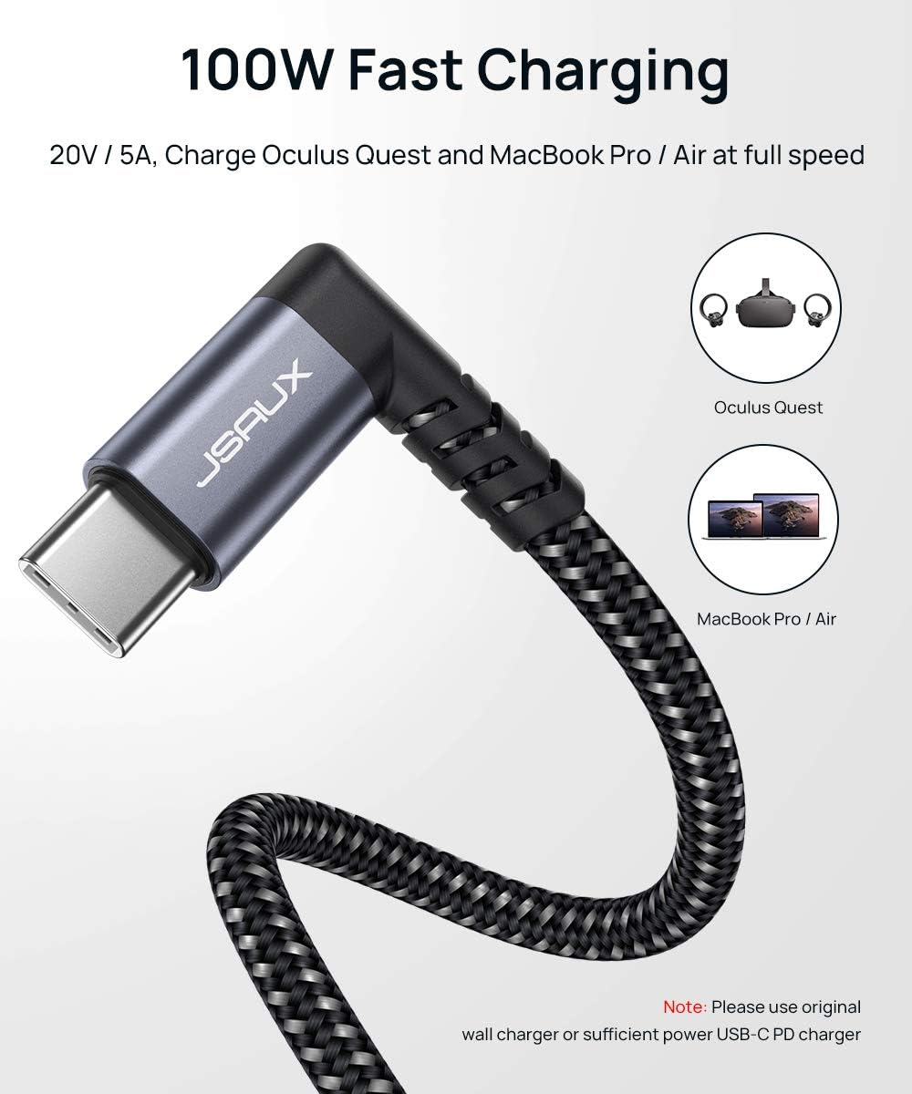 JSAUX 2-in-1 Link Cable 10 FT Compatible with Meta/Oculus Quest 2 Accessories and PC/Steam VR, USB 3.0 High Speed PC Data Transfer Adapter, Compatible with VR Headset, Gaming PC, Quest 2 & 1 -Grey