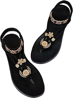 Women's Floral Boho Flat Sandals Ankle Strap Thong Toe Dressy 2025 Flip Flops Slide Shoes