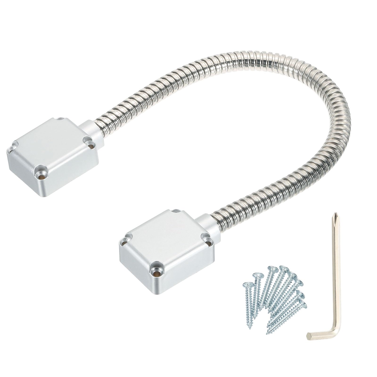 PATIKIL Armored Loop Power Transfer (16" Long, Fit 9.5mm(0.37"), Silver) Metal Flexible Gooseneck Exposed Mounting Sleeve Door Cable Protector with ABS End Cap, Suit for - Access System