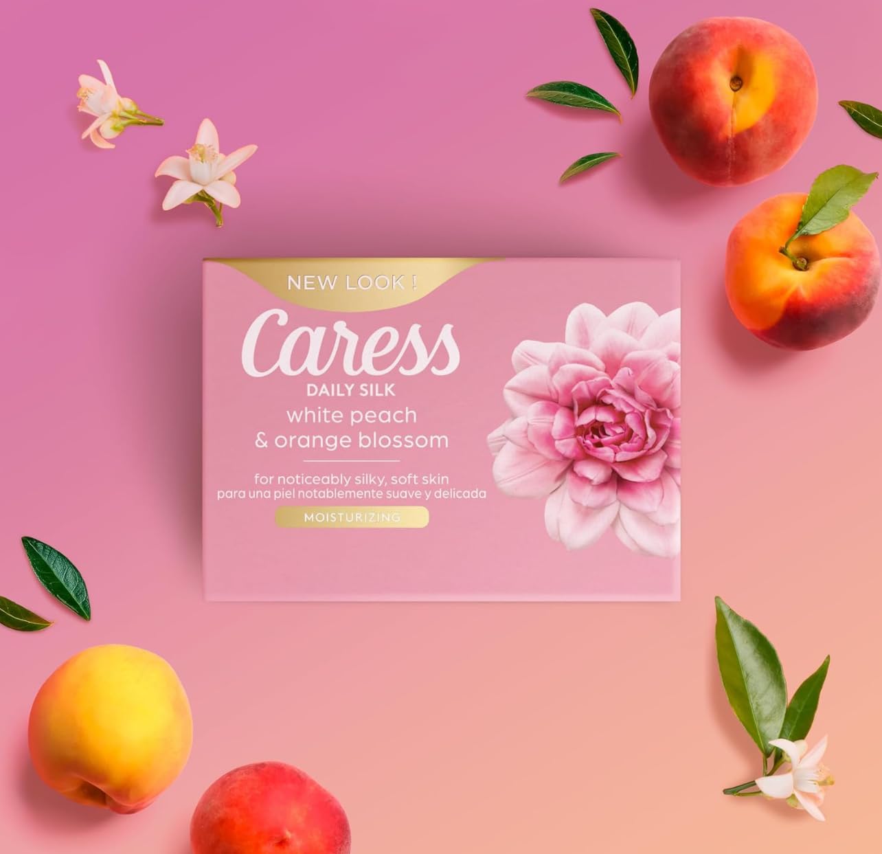 Caress Daily Silk Moisturizing Bath Soap Bar, White Peach & Orange Blossom, soap bath soap for dry skin Long-lasting refreshing summer body soap bar for everyday shower Caress Daily Silk Bar Soap