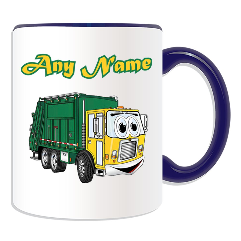 Personalised Gift - Smiley Garbage Truck Mug (Transport Design Theme, Colour Options) - Rubbish Dustcart Bin Trash Waste Scrap Recycle Lorry Van Refuse Collection Vehicle Wagon HGV Driver Rubbish Dusbin Refuse Waste Collection Recycle Recycling