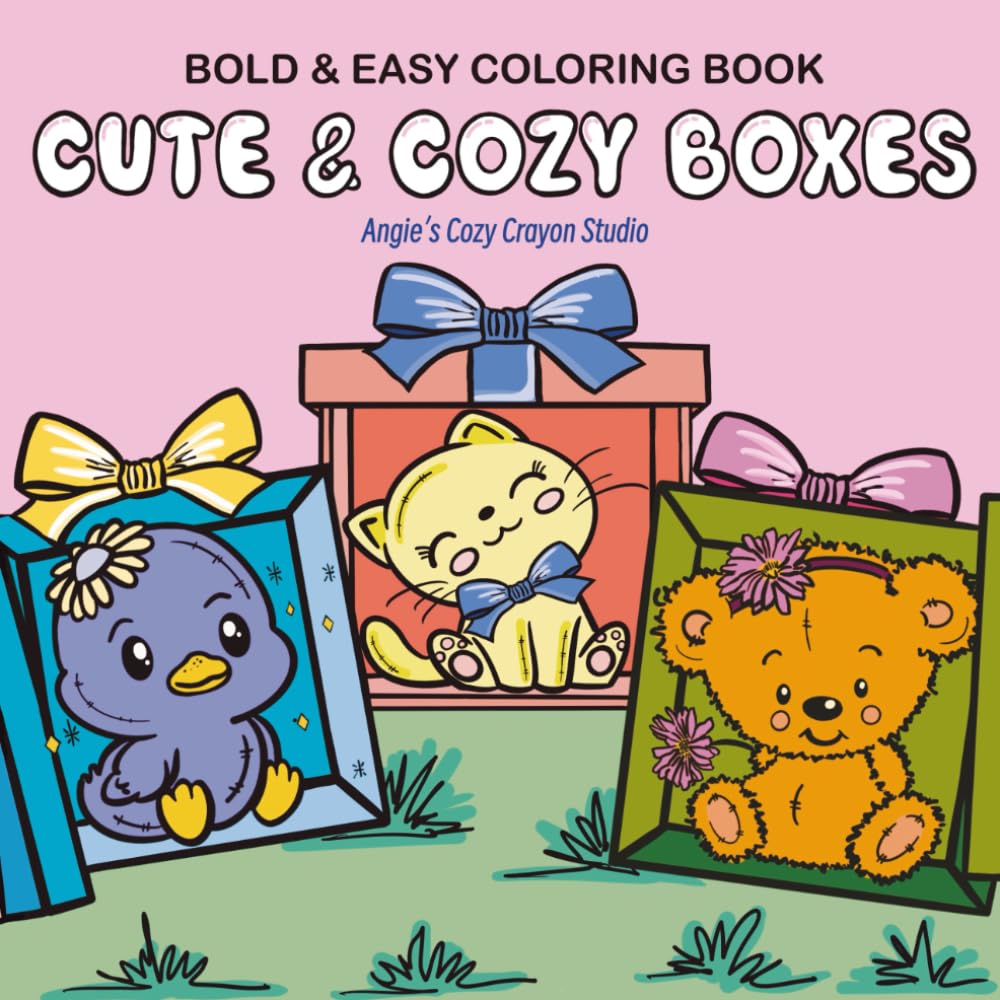 Cute & Cozy Boxes: BOLD AND EASY COLORING BOOK | adult coloring book | cute animals