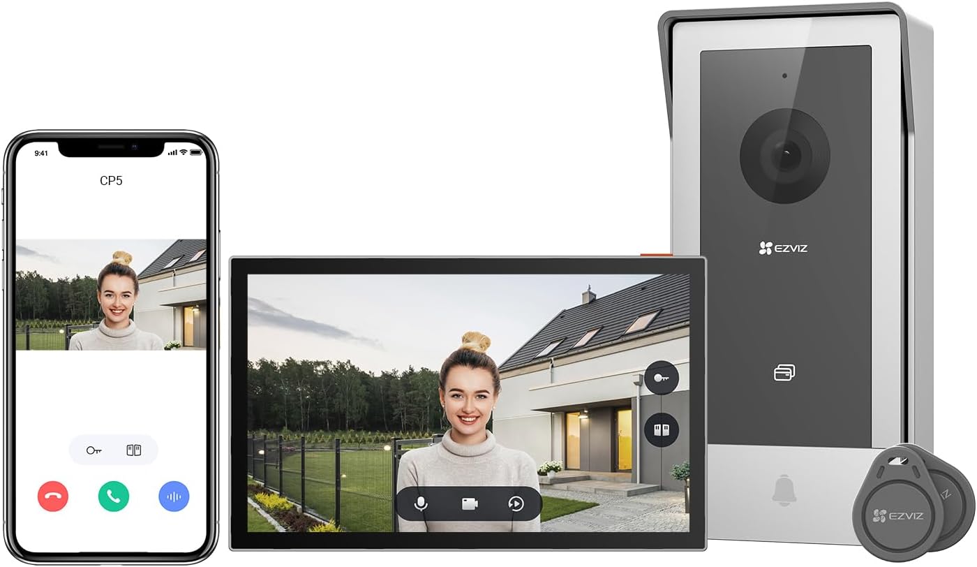 EZVIZ CP5 Visiophone connecté WiFi, Résolution 1080P, Moniteur Tactile Couleur 7", Portier vidéo à installation 2 Fils, Déverrouillage à Distance, Audio Bidirectionnel, Vision Nocturne, Design Compact - Amazon product rated Grade B