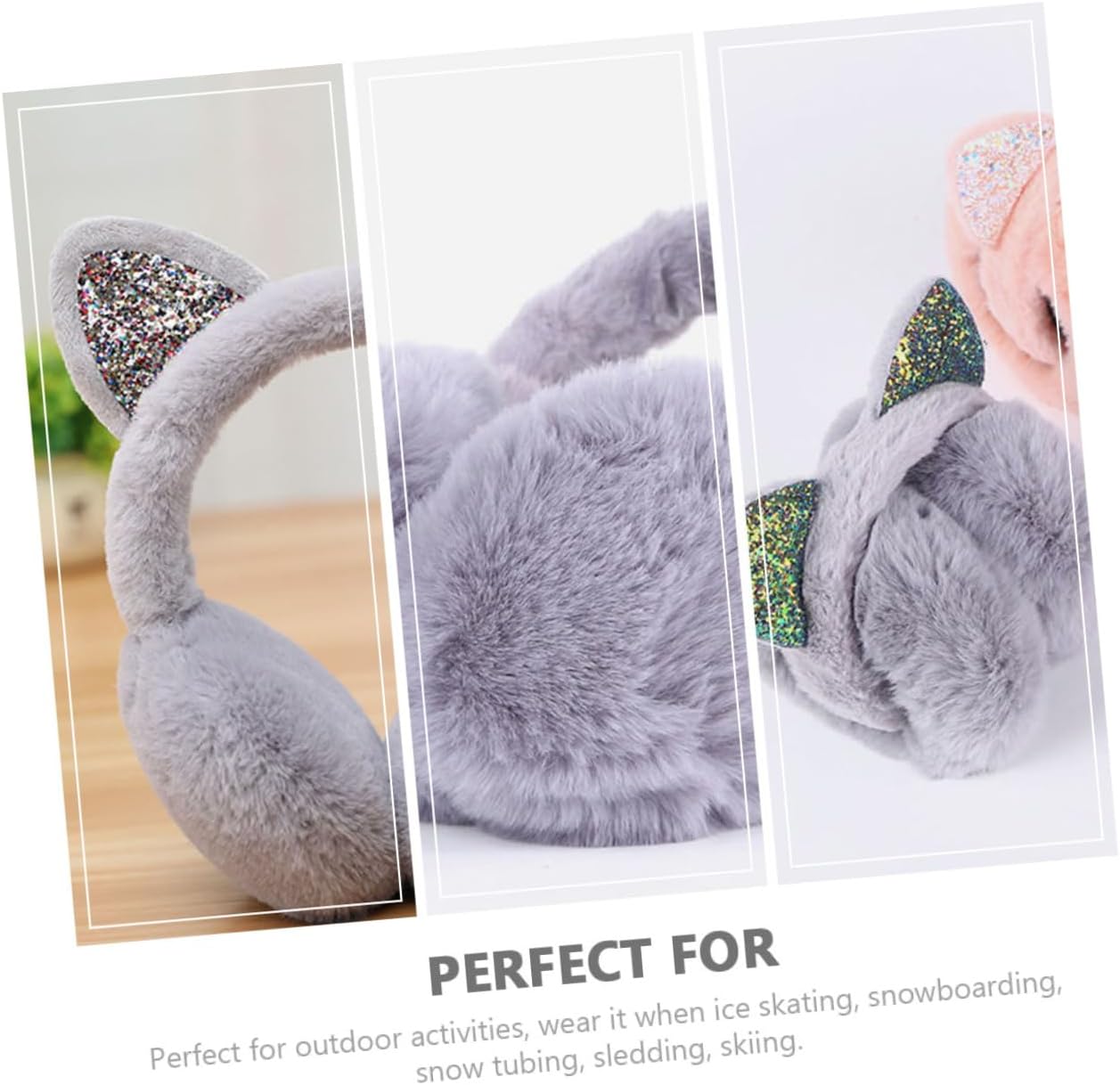 Sequin Cat Ears Earmuffs for Boy Girl Fluffy Ear Warmers for Comfort for and Cold Weather