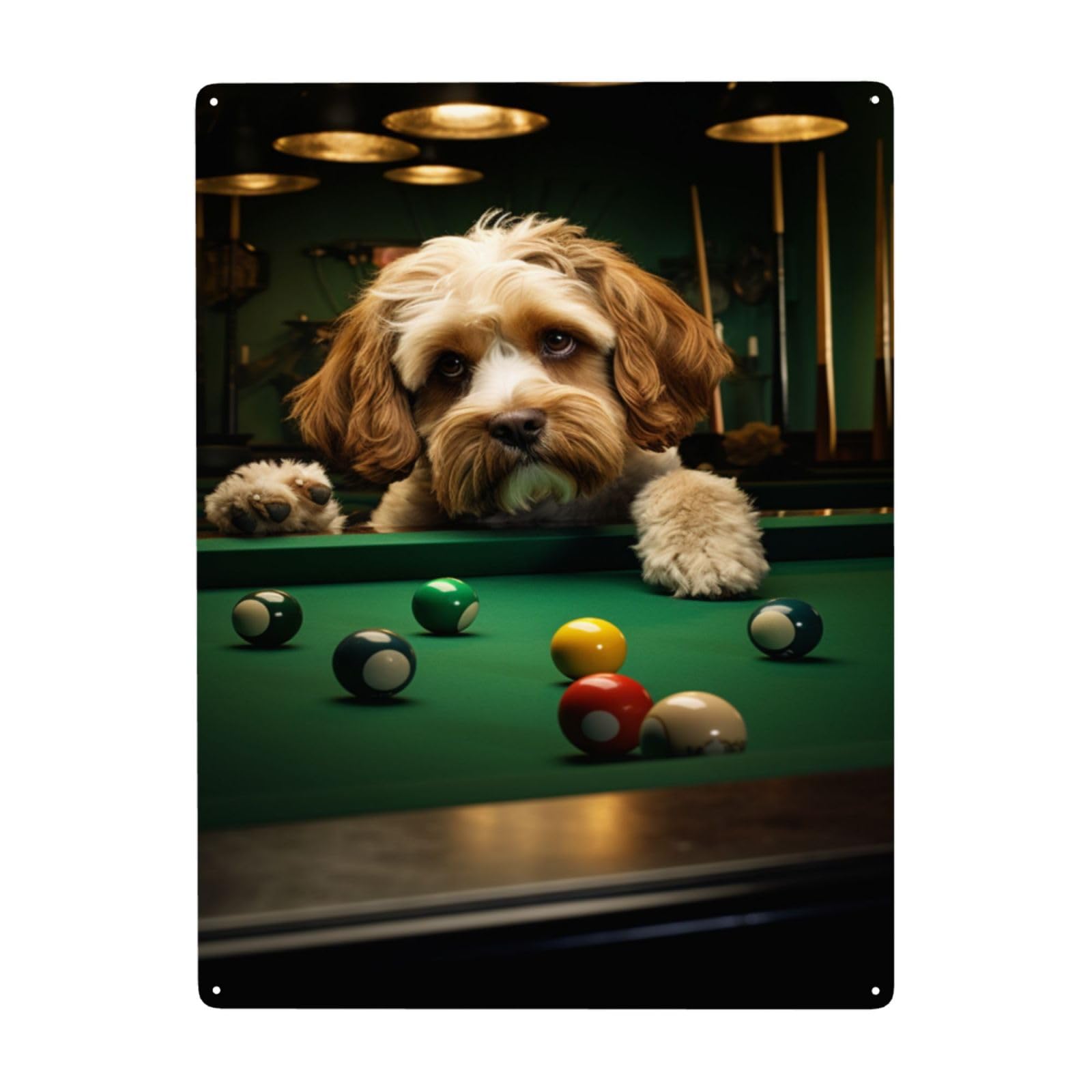 Snooker Savvy Pup Metal Tin Sign Charming Wall Decor for Pool hall,game Rooms,Bars,pubs,Whimsical Home Decor Wall Art Retro Antique Tinplate & Aluminum Signs gift for billiards enthusiasts 12x16inch