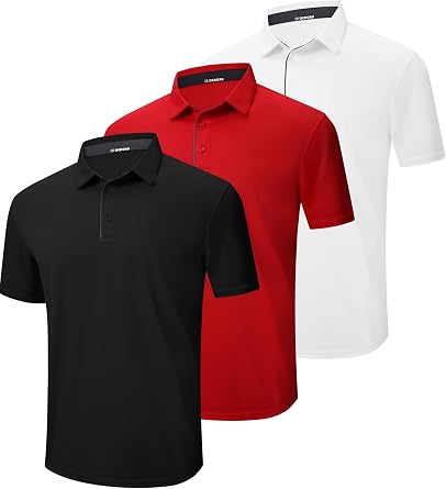 3 Pack Mens Golf Polo Shirt Short Sleeve Quick Dry Moisture Wicking