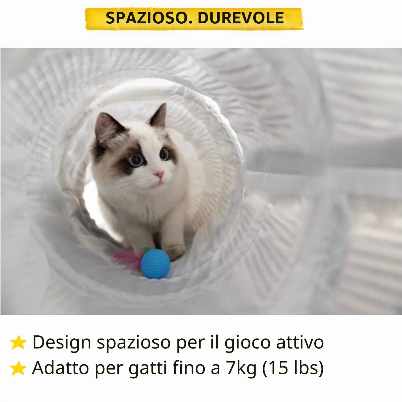 FURRYPAWS Tunnel per Gatti 3-in-1 Regolabile (S/C/Rotondo) - 160cm con Cuccia, Struttura Metallica, 20 Giochi Inclusi, Pieghevole, Ideale per Gatti/Conigli