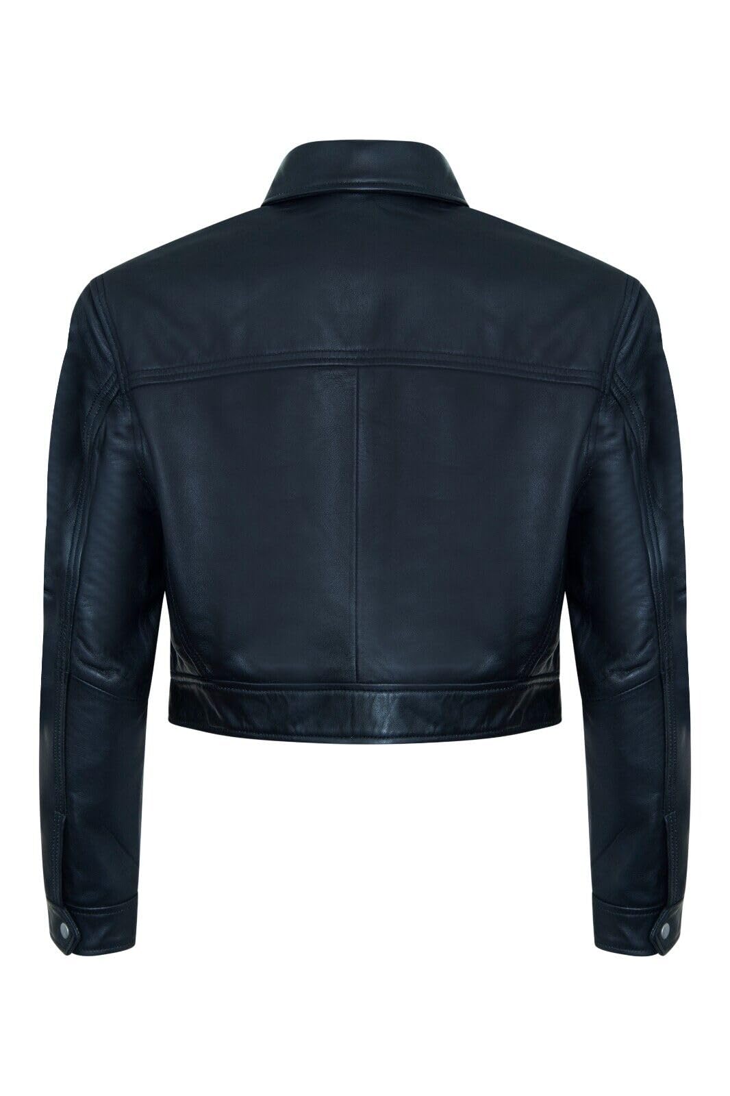 Chaqueta de Cuero Estilo Motero Clásica Recortada Negra Para Mujer