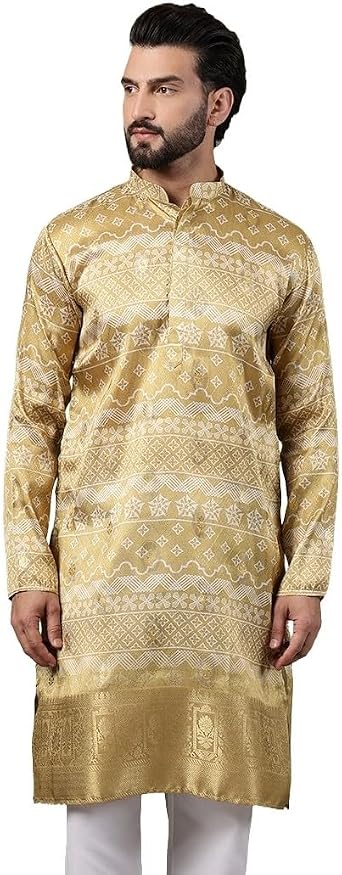 Sojanya Since 1958 Mens Silk Banarasi Design Long Kurta