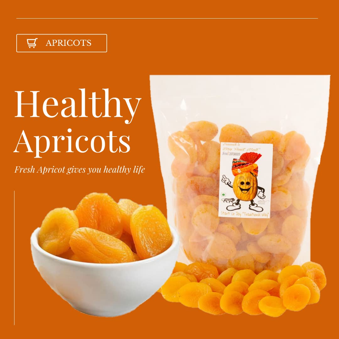 Sainik's Dry Fruit Mall Apricots Dry Fruits | Apricot Jumbo Dried Seedless Apricot | Turkel, Turkish Apricot, Apricot Dry Fruits | Khubani Seedless Gluten Free Apricot Pack of 1 (500 gram) 2