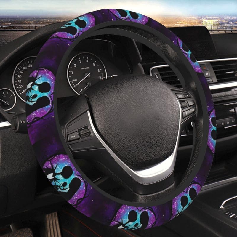 BOLNEYChristmas Jack and Sally Nightmare Steering Wheel Cover for Women, Neoprene Anti-Slip Universal 15 inch Car Steering Wheel, Anime Car Accessories for Vehicle SUV (Nightmare 1, One Size)