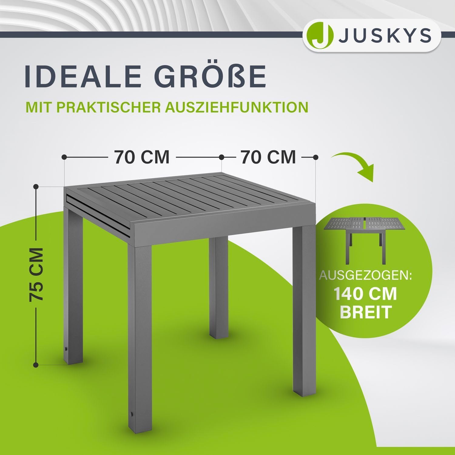Juskys Gartentisch Laki 70x70 cm ausziehbar - Aluminium Esstisch zum Ausziehen - große Tischplatte - Alu Tisch Balkonmöbel Gartenmöbel Anthrazit