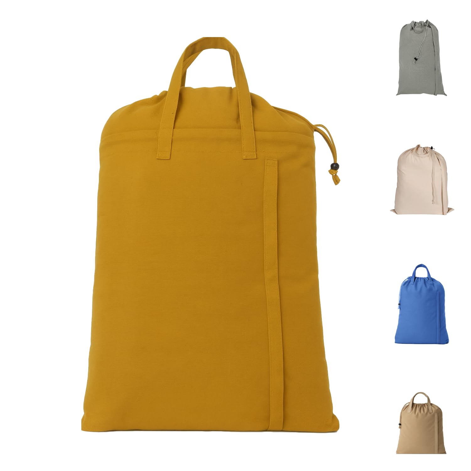 LFH Home Cotton Rich Canvas Large Laundry Bag with Handle, Heavy Duty Drawstring Closure Washable Laundry Bags, School Travel, Home, Hotel, College Dorm, Organizer Sack, Toys Clothes 24x36-Yellow