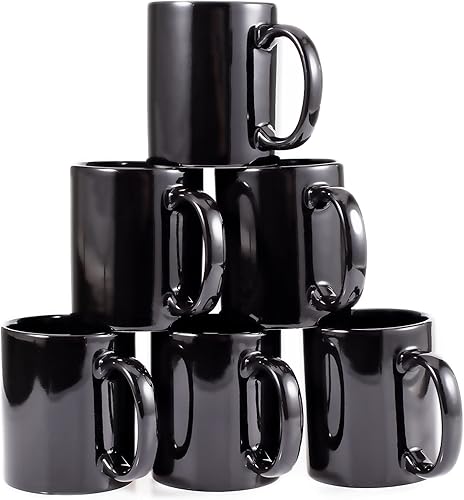 Bycnzb Juego de 6 tazas de café de 12 onzas para café, té, cacao, leche (negro)
