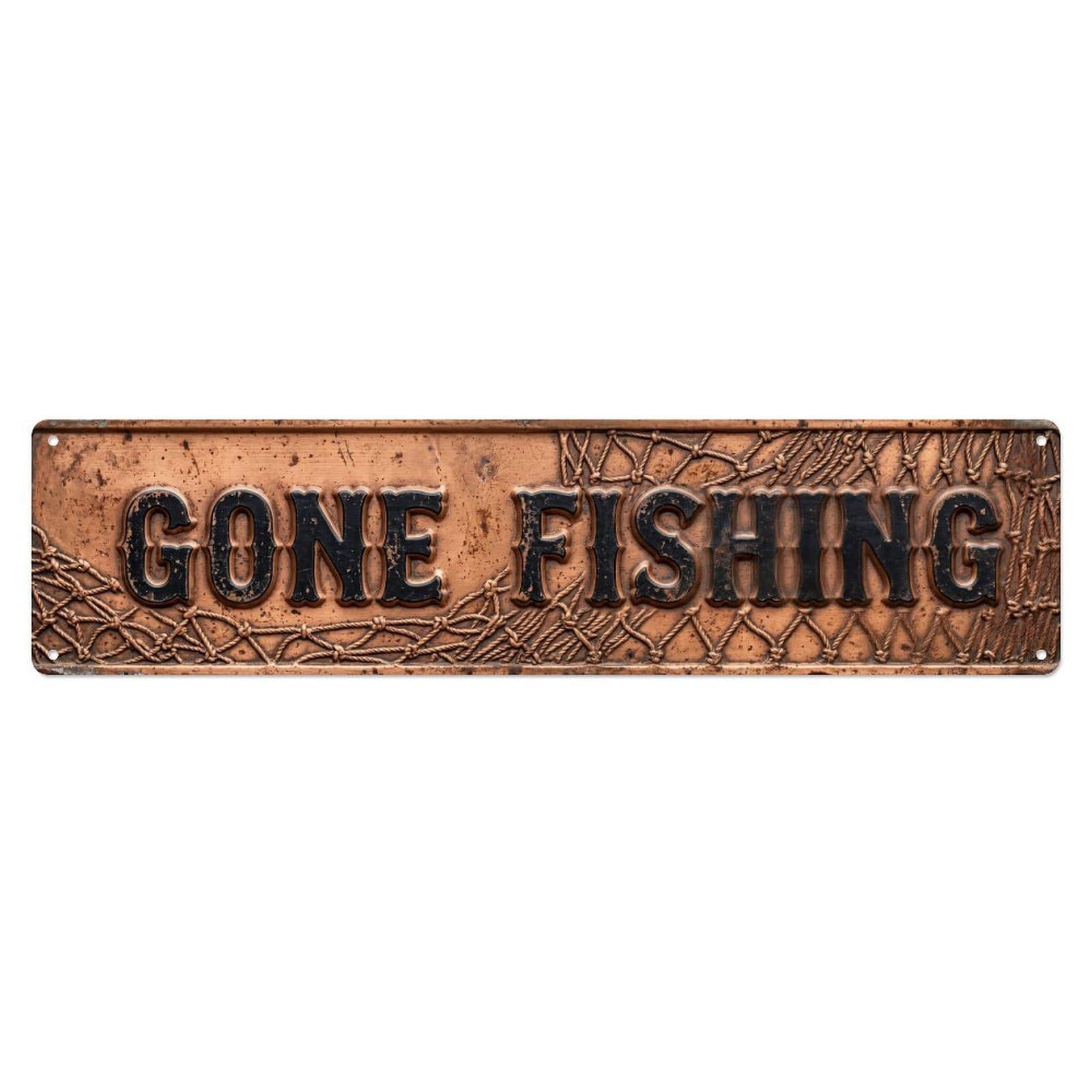 GONE FISHING Fishing Pond Vintage Metal Tin Sign Wall Decor for Cafe, Club, Garden Metal Poster 4x16Inch
