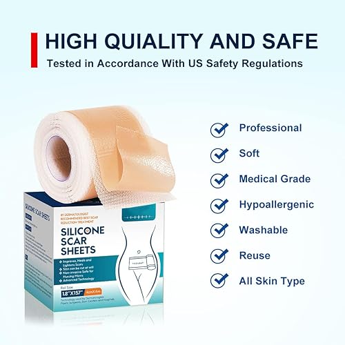 Miniatura 6 de Cinta de silicona para cicatrices quirúrgicas, tiras de silicona para cicatrices de sección C, grado médico, reutilizable, suaviza y aplana