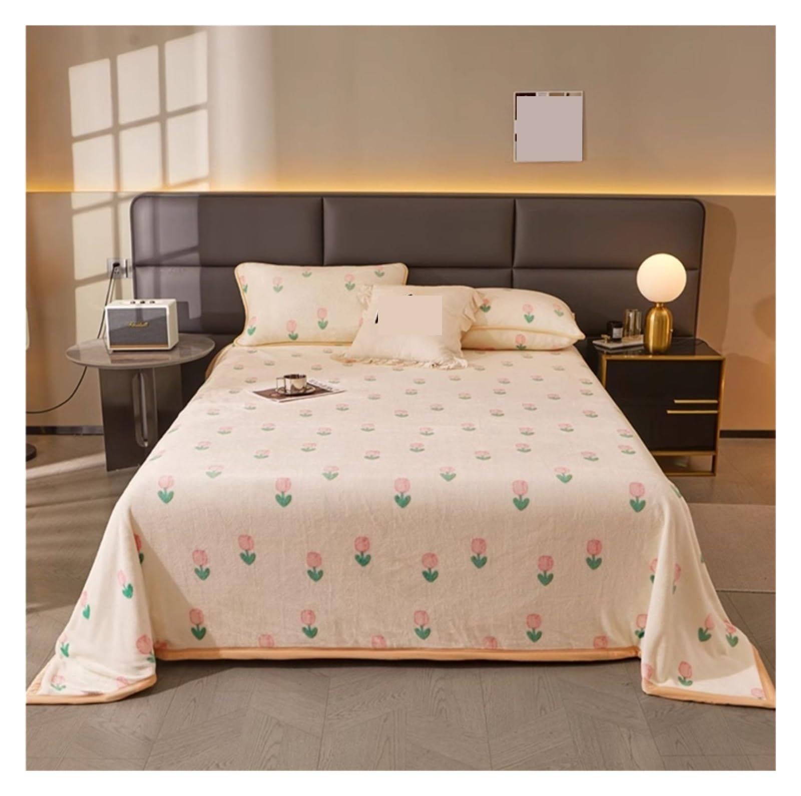Couverture polaire motif tulipe rose pour canapé et lit 200x230cm