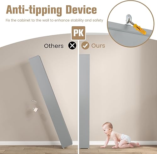 Miniatura 5 de GOFLAME Armario de almacenamiento estrecho de 71 pulgadas de alto, armario de baño con 1 cajón, 2 puertas y 5 estantes abiertos, gabinete de