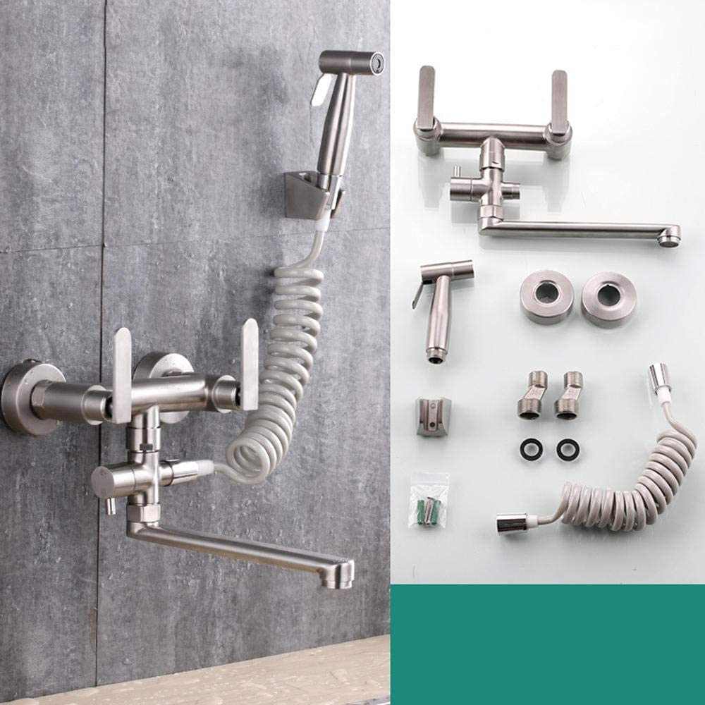 CMBSSTFC Pistola rociadora para Grifo de Montaje en Pared, trefilado de Acero Inoxidable 304, Grifo de Agua fría y Caliente, Tirador multifunción, Fregadero de Cocina, grifos para Fregadero de