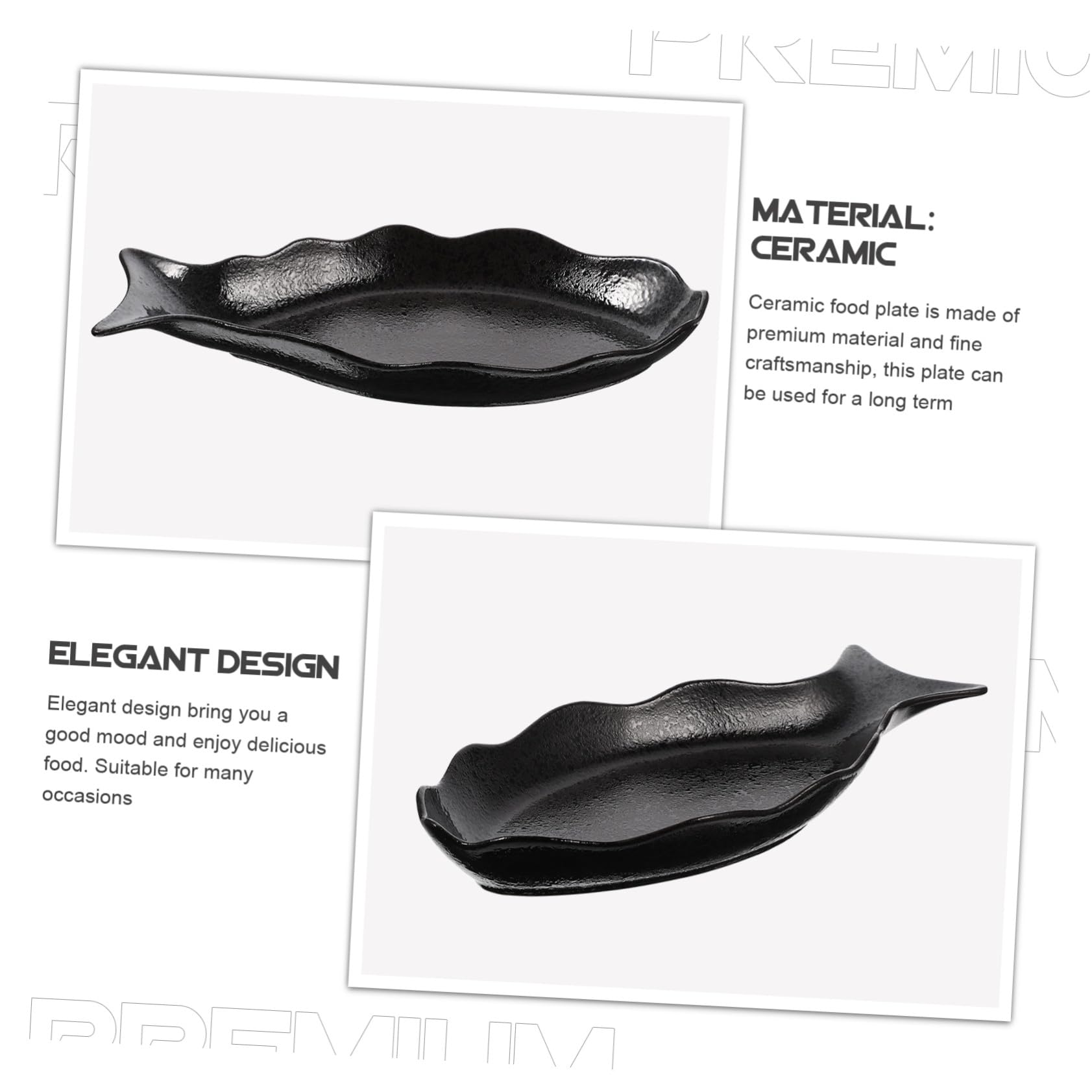 Mipcase Plato para Servir Pescado de Cerámica Japonés Negro Grande