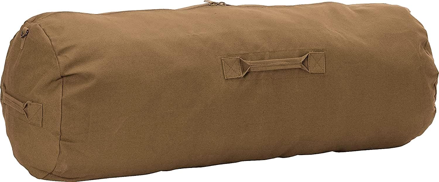 Heavy Duty Cotton Canvas SIDE ZIPPER Duffle Bag with Pin - Coyote Brown, Jumbo - 42" x 16" x 16"