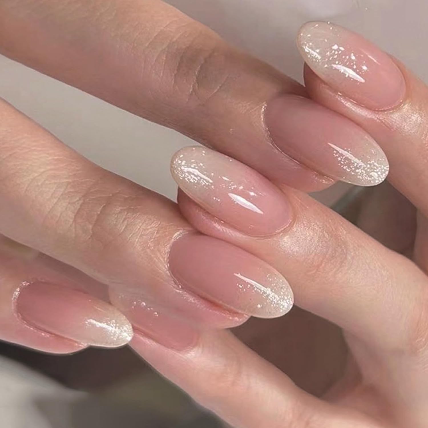 Kriga 24 Reusable Artificial Fake Nail Set| Peach Glitter Gradient Medium Almond Shape Glossy Press On Nails| Lightweight & Long Lasting| Quick Fix For Festivals & Special Occasions-image-4