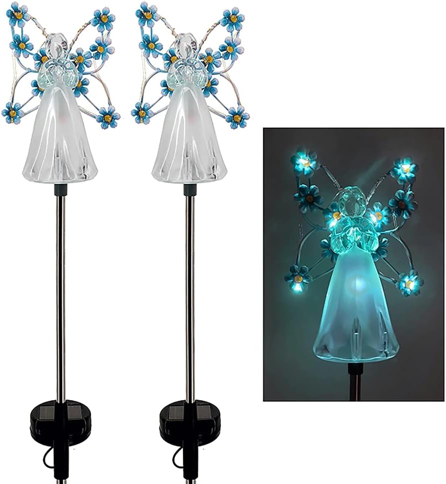 2PCS Angel Solar Lights LED Solar Garden Stake Lights Outdoor Garden Angel Decoration (Blue)