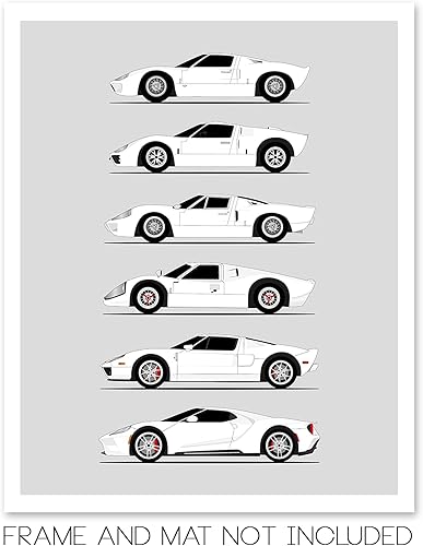 Vista 3 de Handmade Poster compatible with Ford GT Generation and Print of Ford GT40 - White Cars with Blue Stripes, 11x14" Metallic Print (Unframed)-Gift Car