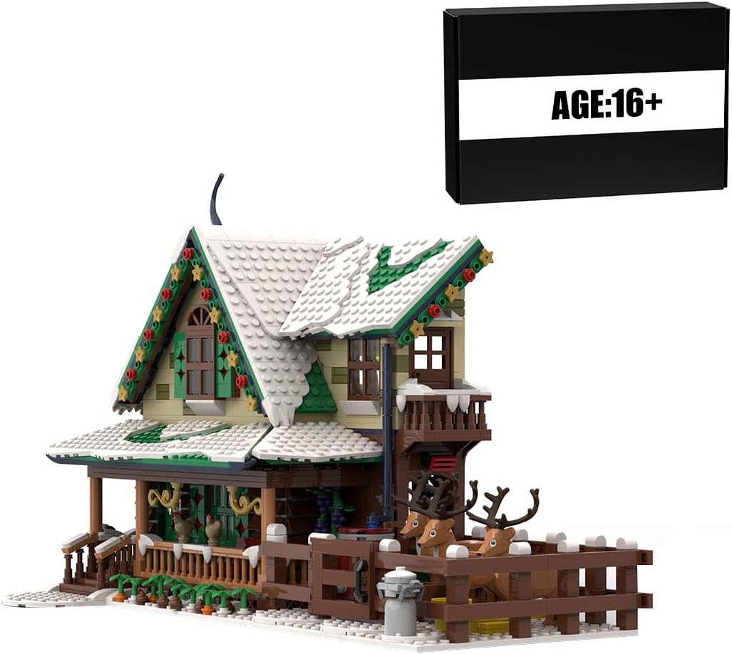 Reindeer Ranch Christmas Snow Scene Assembly Building Blocks Set, Modular Architecture Construction Toy for Teen Adult (1973PCS)