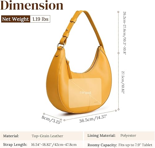 Miniatura 4 de S-ZONE Bolsos de hombro de cuero de grano superior para mujer Hobo Crescent Bag Bolso de mano