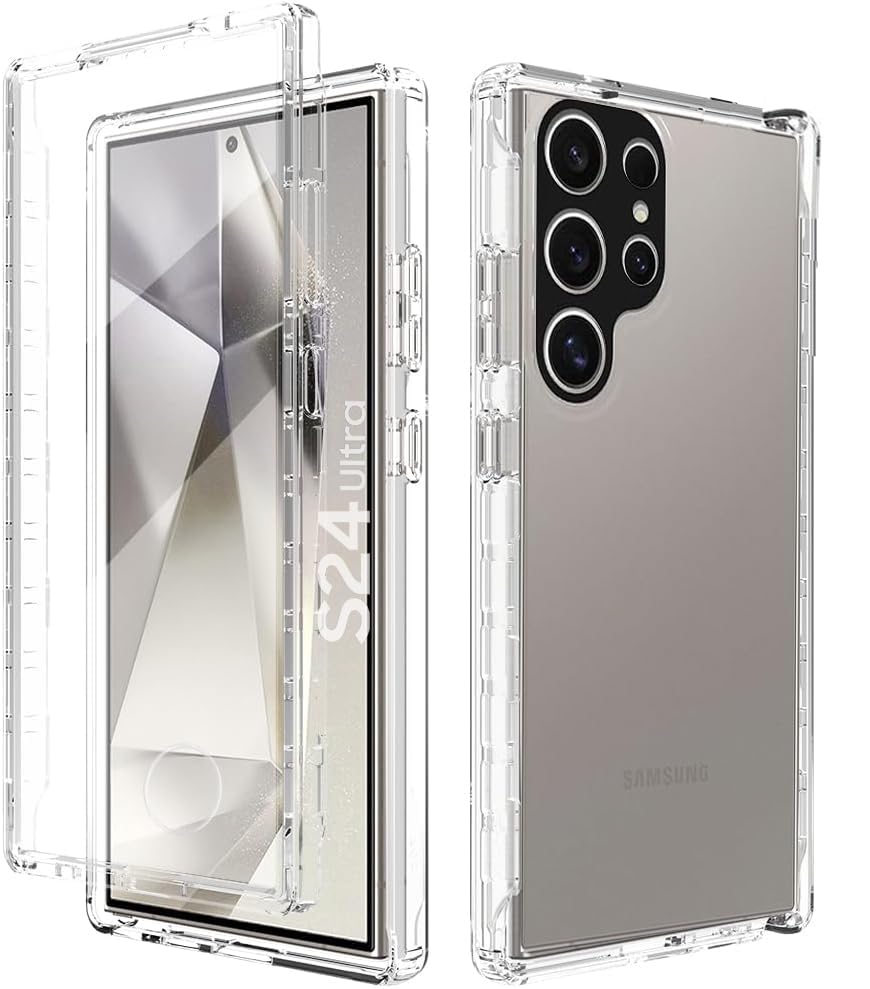 AMPLE Galaxy S24 Ultra Case, Ultra Thin 360 Case [Full Protection] [no dots] [silicon] [Slim TPU] [Front and Back] [Transparent] For Samsung S24 Ultra 5G Cover (CLEAR)