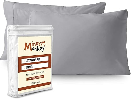 Juego de 2 fundas de almohada estándar blancas de 100 % algodón egipcio, con acabado italiano, algodón de fibra larga y tejido satinado, calidad de