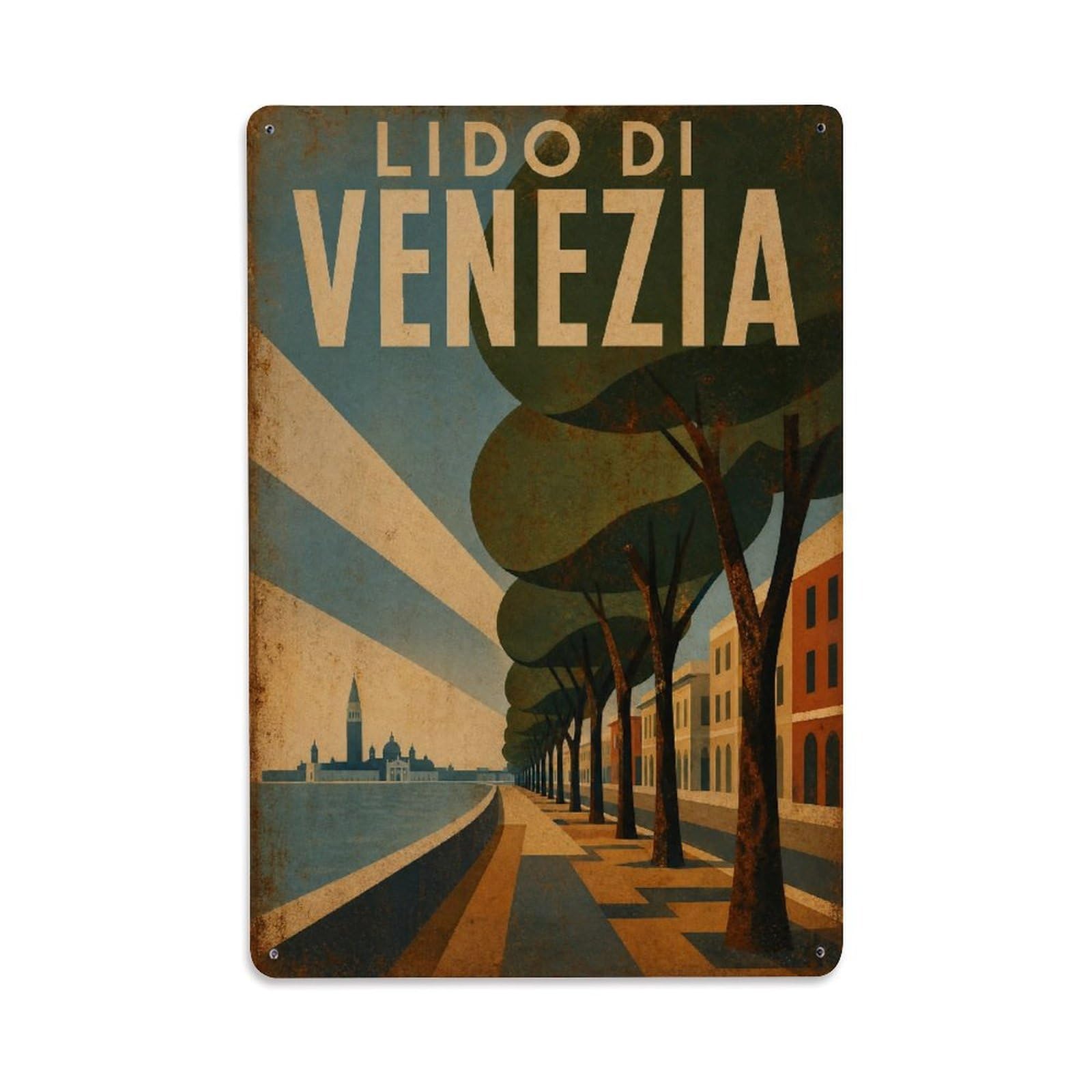 Huiyhb 8X12inch(20X30cm) Vintage Travel Lido Venezia Seaside Boulevard Trees Italy Metal Tin Sign