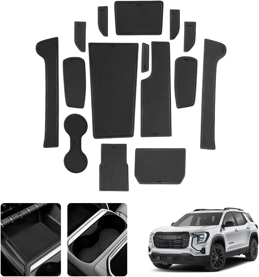 LUWU for 2025 2026 GMC Terrain Accessories - for 2025 2026 GMC Terrain Elevation/AT4/Denali Door Slot Mats Cup Holder Inserts Center Console Liners Mats Black-Trim - 15 PCS/Sets