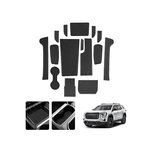 LUWU for 2025 2026 GMC Terrain Accessories - for 2025 2026 GMC Terrain Elevation/AT4/Denali Door Slot Mats Cup Holder Inserts Center Console Liners Mats Black-Trim - 15 PCS/Sets