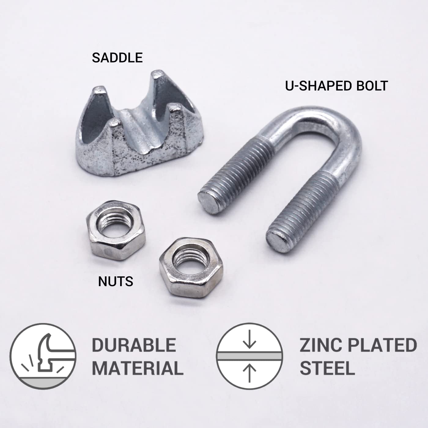 Image secondaire de Lot de 6 colliers de serrage M10 en acier pour câbles Ø 14 mm