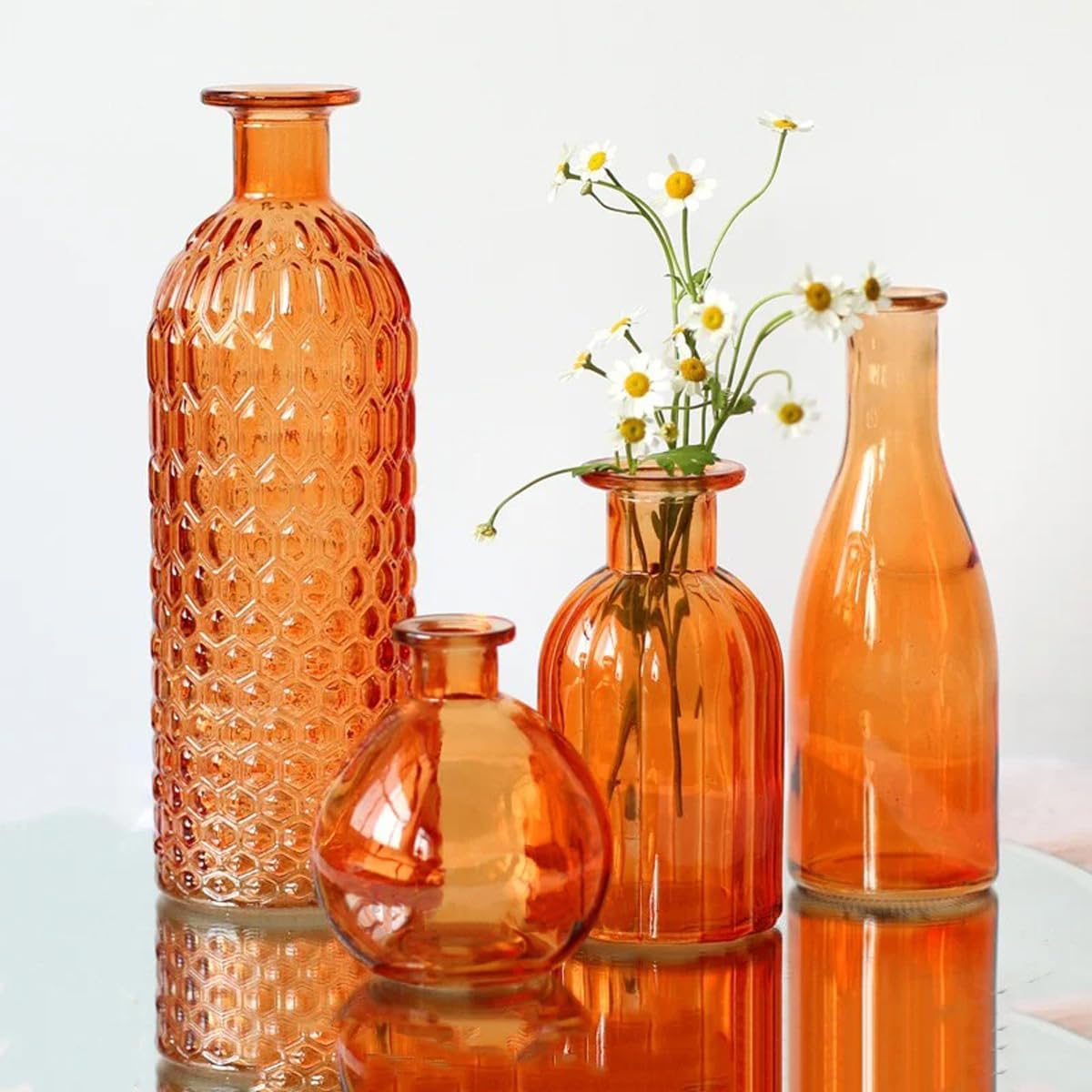 Clear Decorative Vases Small Glass Bottles Flower Vase for Flower Arrangement Party Table Centerpieces (Orange,3.14" x 4.13")
