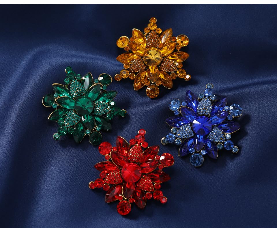 Image of Vintage Crystal Rhinestone Flower Shape Brooch Pin Statement Jewelry Gift Accessories for Women
