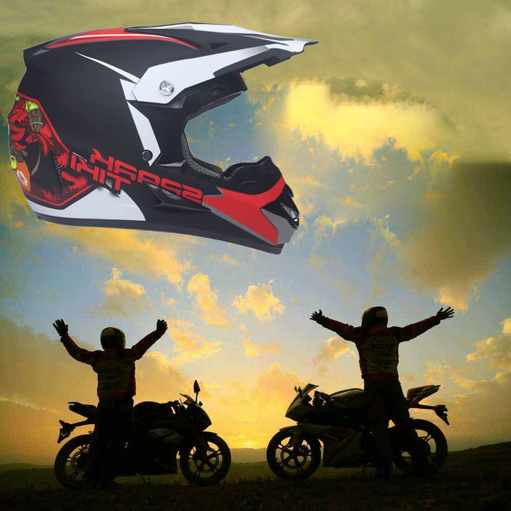 Integrale Casco da Motocross Impostato, con Occhiali Guanti Maschera, Gioventù Ragazzo Fuori Strada Moto Incidente Casco, Downhill Gare di Enduro ATV MTB BMX Quad Dirt Bike Casco